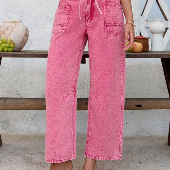 Pink Casual Women's Vacation Low Waist Low Rise Baggy Cropped Pants - Picture 4 of 7